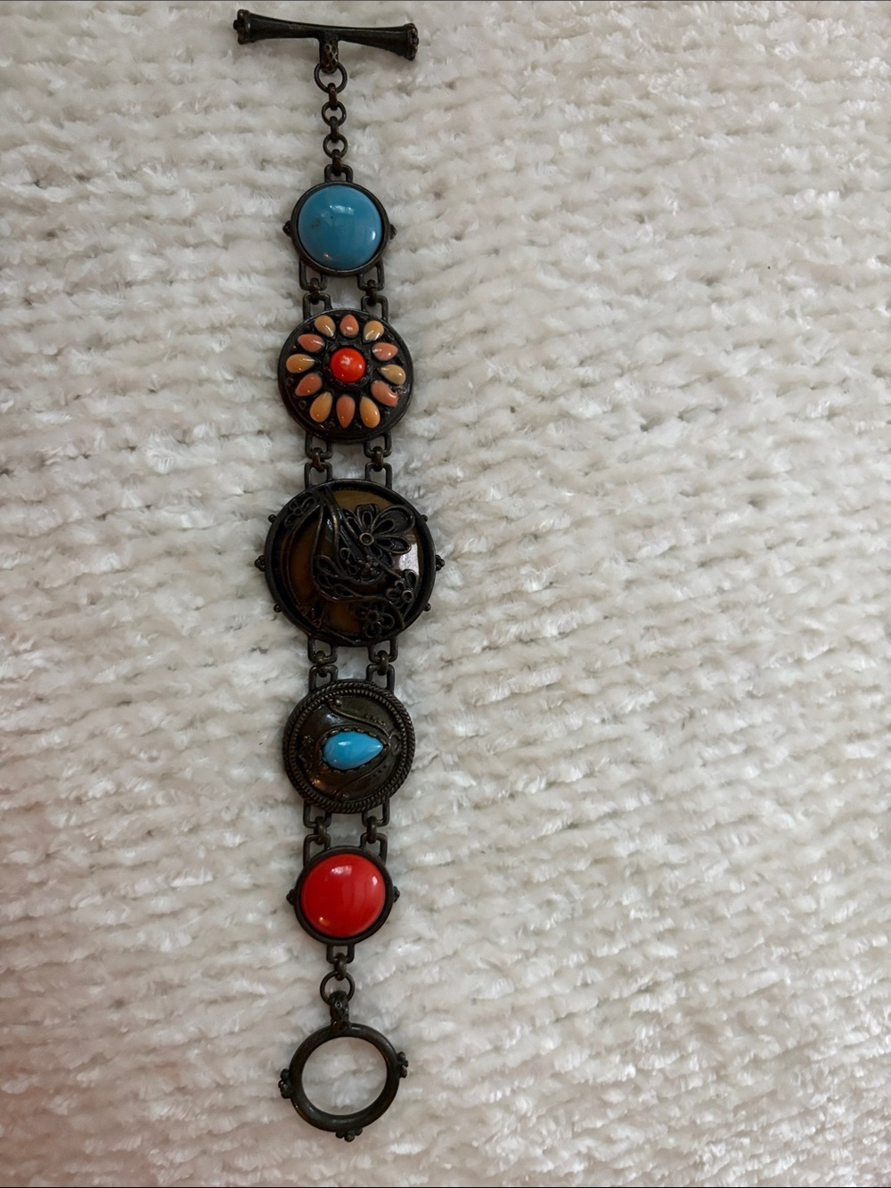 Vintage Turquoise, Coral, and Orange Multi-Stone Bracelet